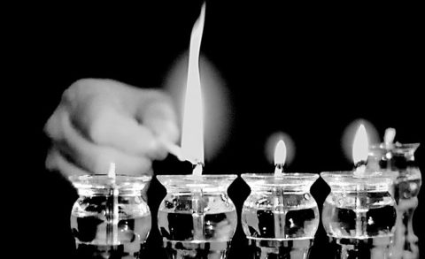 Chanukah Lighting Bw